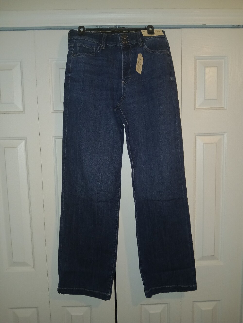 Trendy Tummy Control High Rise Wide Leg Long Jeans- Dark Wash